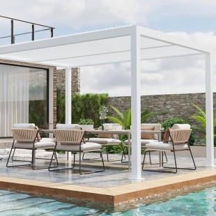 8' x 18' Beyaz Modern Çatılı Pergola