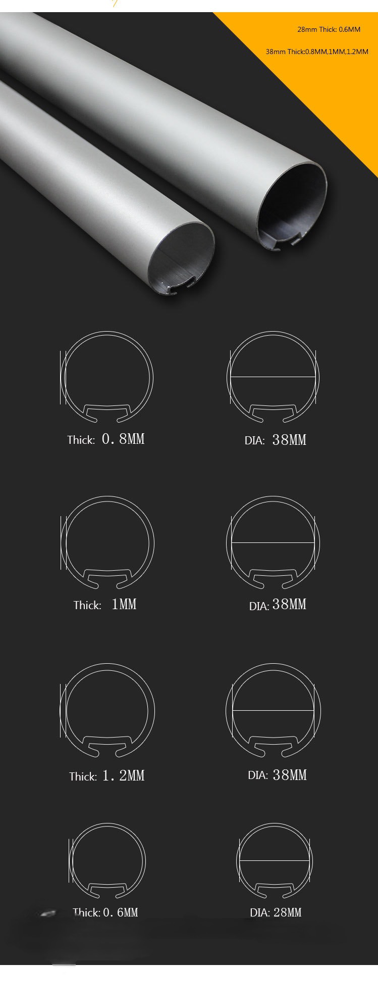 Stor Perde için 28mm 38mm Alüminyum boru 